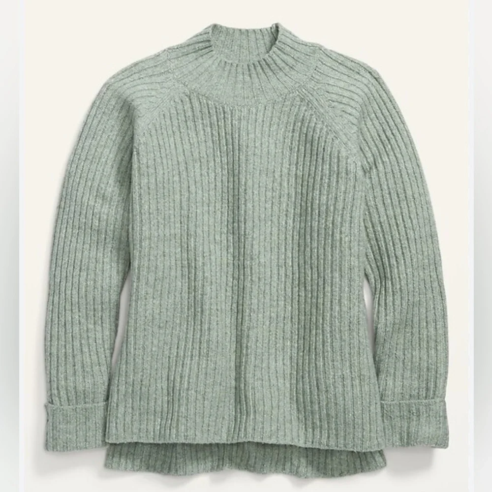 Green Mock Neck Knit Sweater